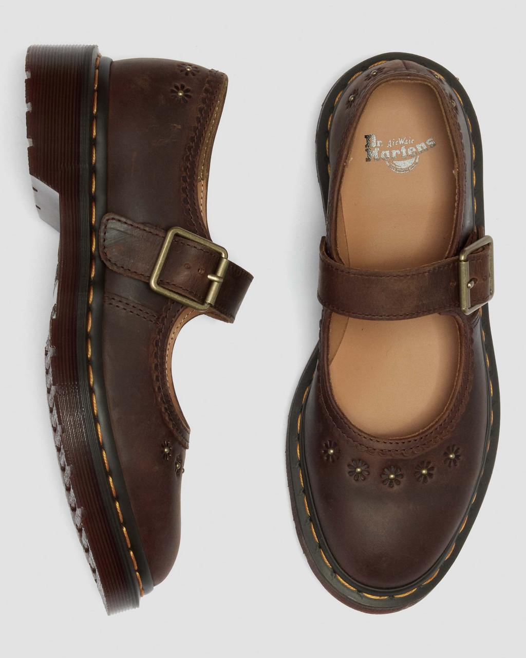 Mary Jane Flower Crazy Horse Leather Shoes