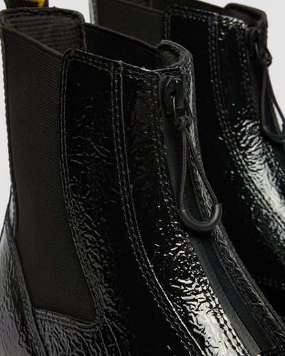 DMXL Distressed Patent Leather Chelsea Boots