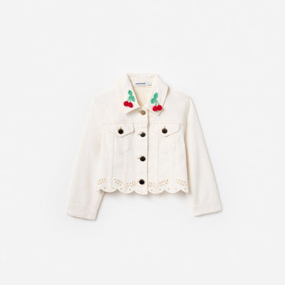 Cream Denim Cherry Motif Jacket
