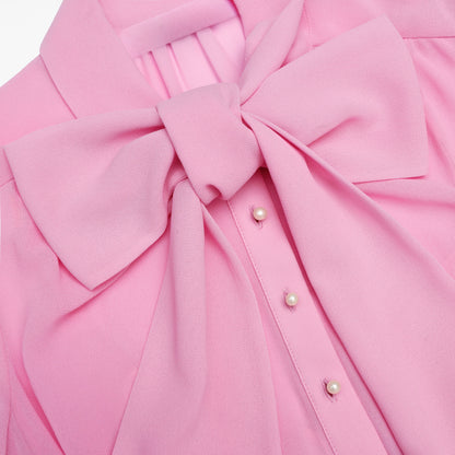 Pink Georgette Tie Neck Midi Dress