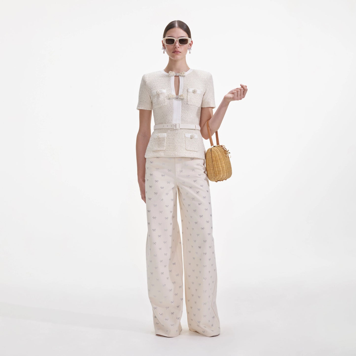 Cream Sequin Knit Top