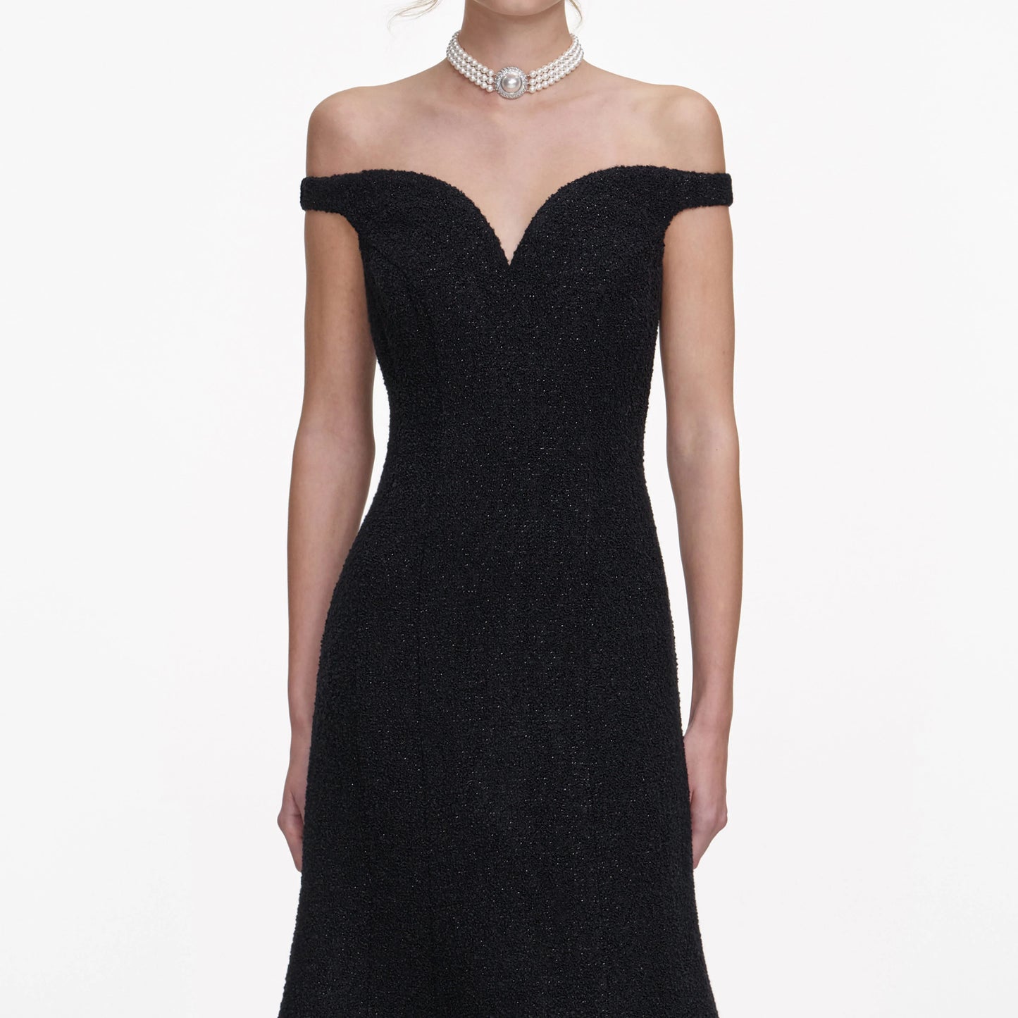 Black Boucle Midi Dress