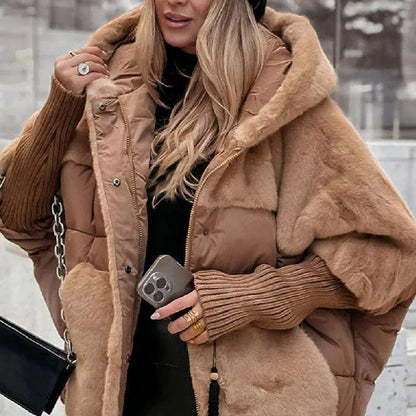 Onsandy Cream Faux Fur Quilted Puffer Coat: Chic Warmth for Winter Days