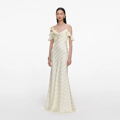 Yellow Satin Striped Maxi Dress