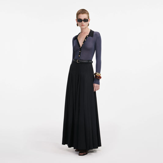 Navy Viscose Knit Bodysuit