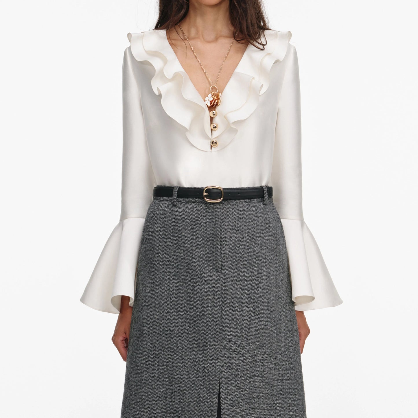 Cream Taffeta Ruffle Top
