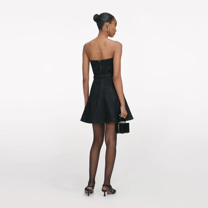 Black Denim Bandeau Mini Dress