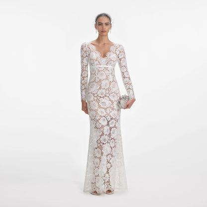 White Floral Lace Maxi Dress