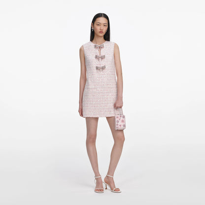 Pink Sequin Boucle Bow Mini Dress