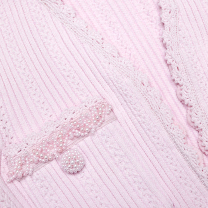Pink Pearl Trim Knit Mini Dress