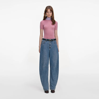 Pink Short Sleeve Viscose Knit Top