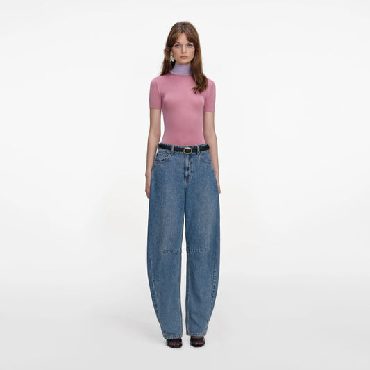 Pink Short Sleeve Viscose Knit Top