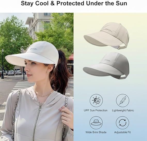 Women's Wide Brim Sun Hat | Foldable UV Protection Beach Hat Lightweight Breathable Summer Visor for Travel & Outdoor