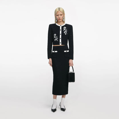 Black Floral Textured Knit Jacket