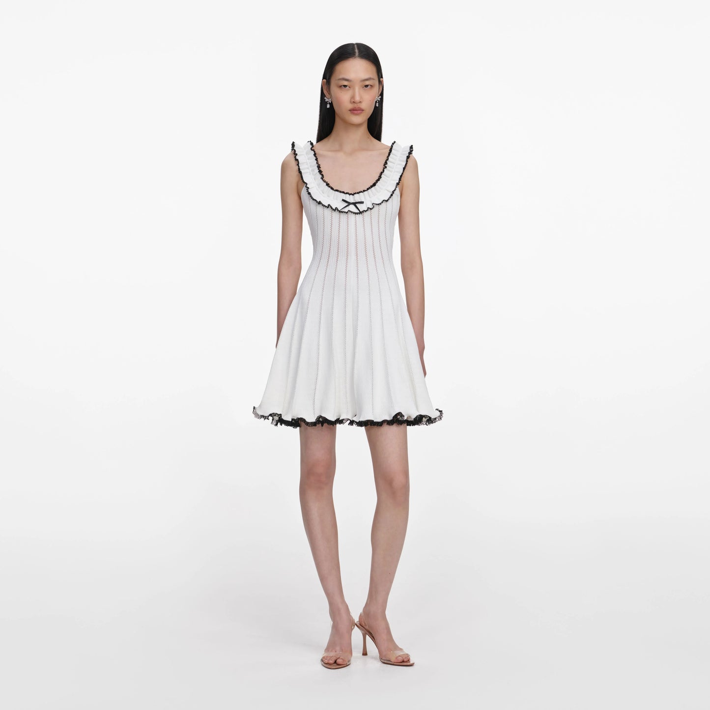 White Contrast Trim Knit Mini Dress