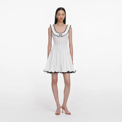 White Contrast Trim Knit Mini Dress