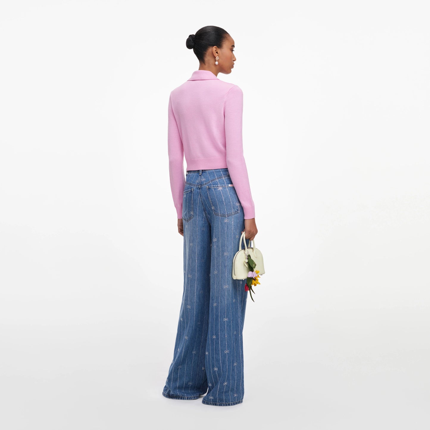 Pink Flower Embroidered Knit Cardigan