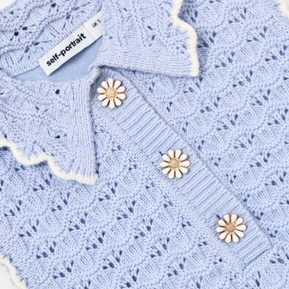 Blue Daisy Trim Pointelle Knitted Dress