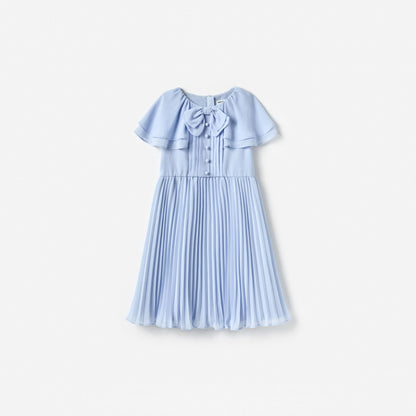 Blue Pleated Chiffon Dress