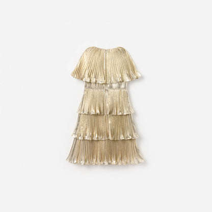 Gold Metallic Tiered Dress