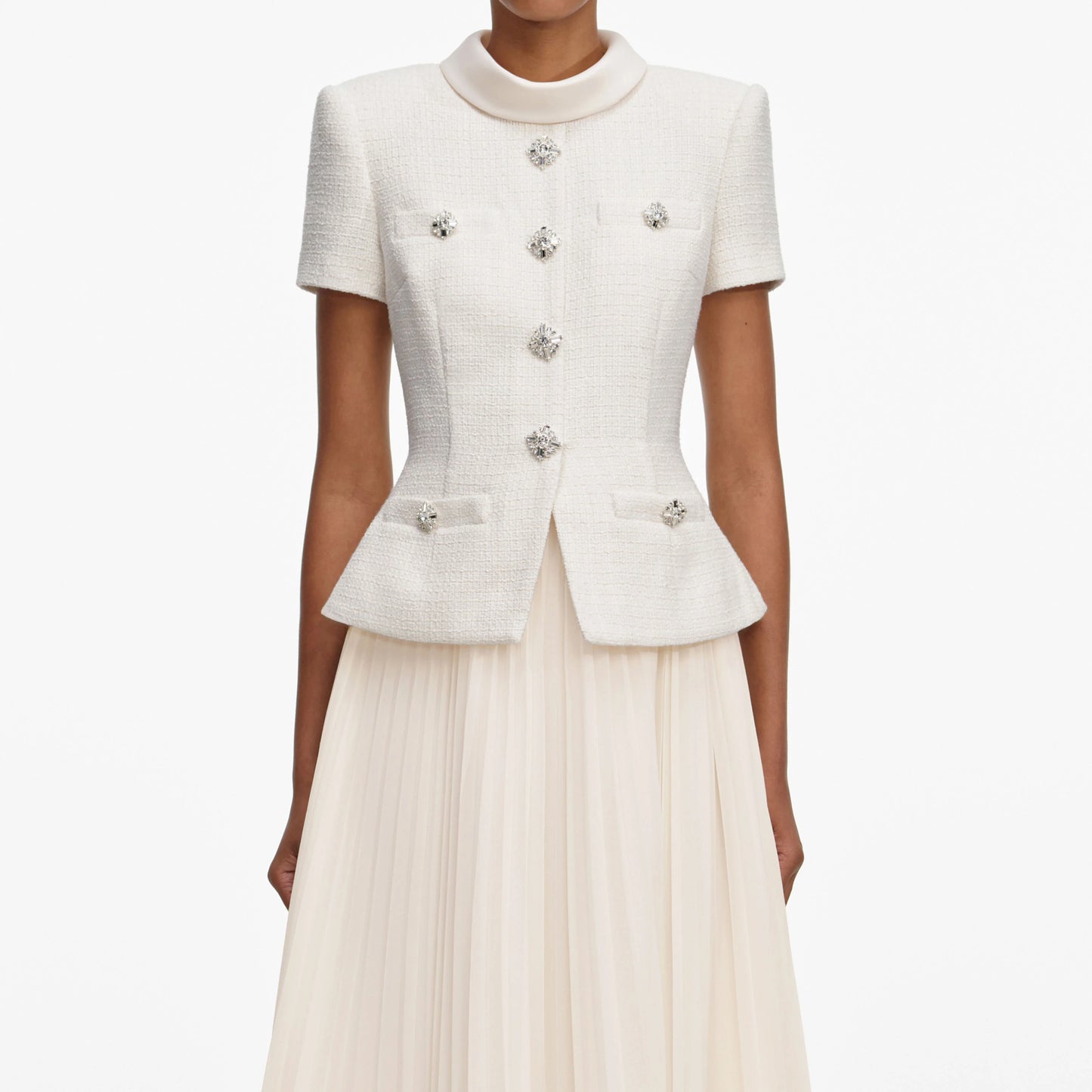 Cream Boucle Collared Midi Dress