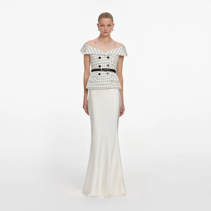 Check Boucle Satin Maxi Dress