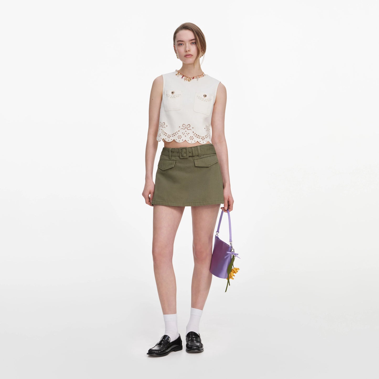 Cream Broderie Denim Top