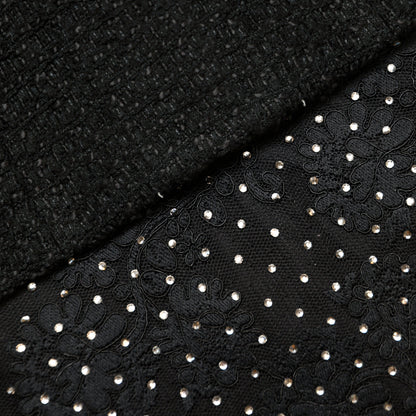 Black Boucle Rhinestone Lace Maxi Dress