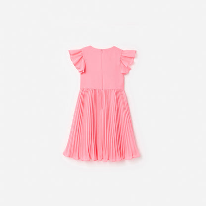 Pink Chiffon Lace Trim Dress