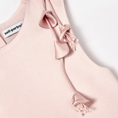 Pink Satin Sleeveless Flower Dress