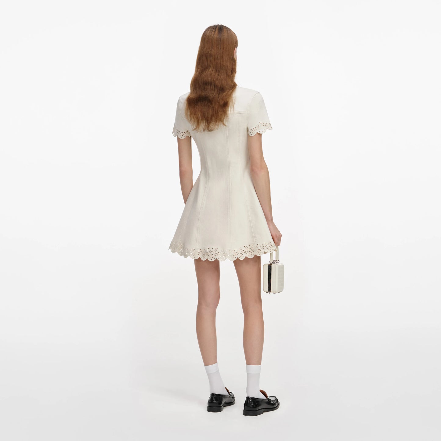 Cream Broderie Collared Denim Mini Dress