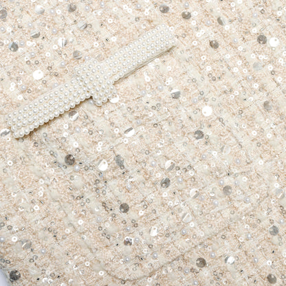 Cream Embellished Boucle Mini Dress