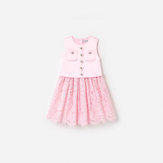 Pink Satin Lace Dress