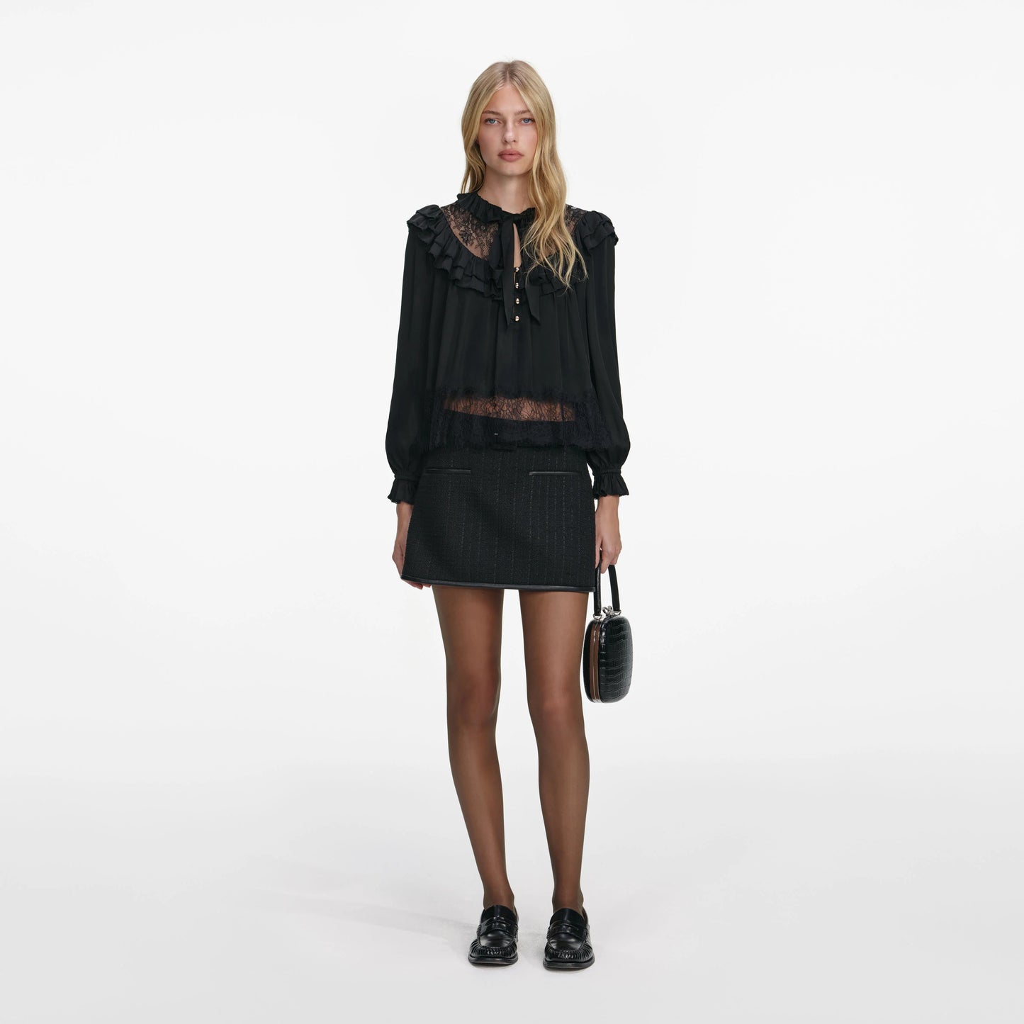 Black Viscose Lace Blouse