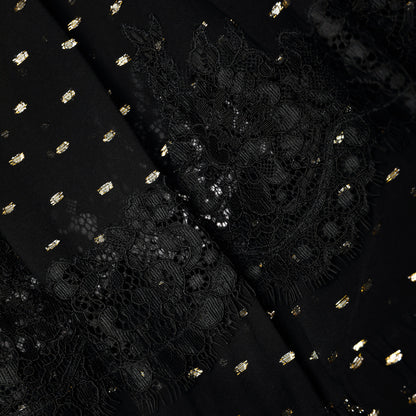 Black And Gold Chiffon Lace Maxi Skirt