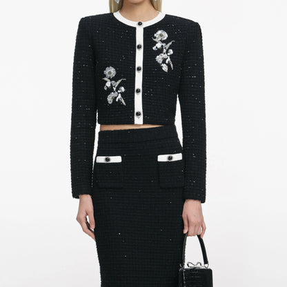 Black Textured Knit Midi Skirt