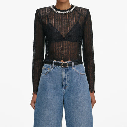 Black Organza Lace Top