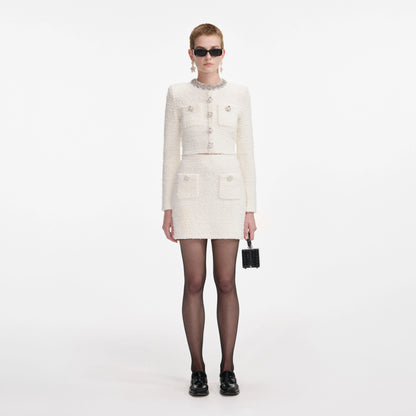 Cream Textured Knit Cardigan