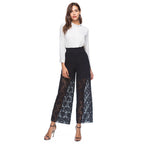 Embroidery Wide Leg Lace Jeans With Rhinestone--Add to cart and enjoy 50% off