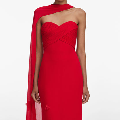 Red Georgette Flower Maxi Dress