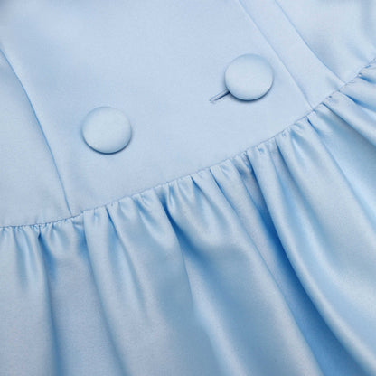 Blue Button Front Taffeta Midi Dress