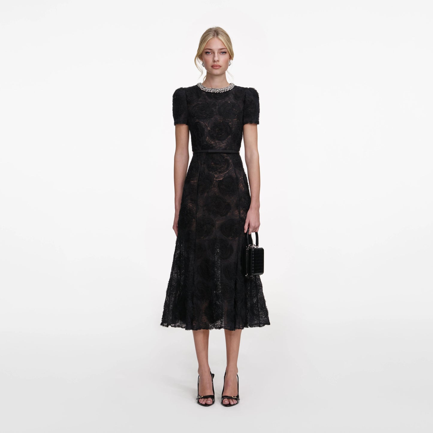 Black Tulle Lace Midi Dress