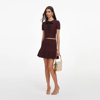 Brown Pointelle Knit Mini Skirt