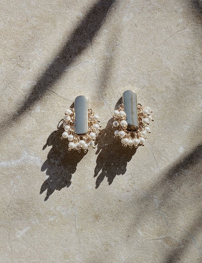 Gold Pearl Cluster Earrings