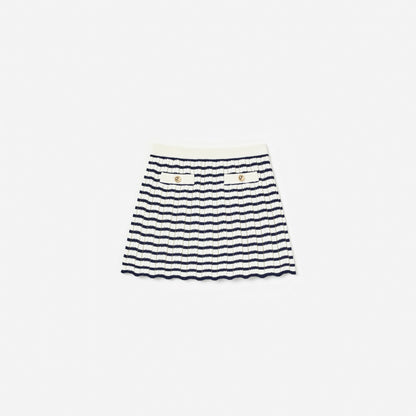 Cream And Navy Striped Knitted Skirt