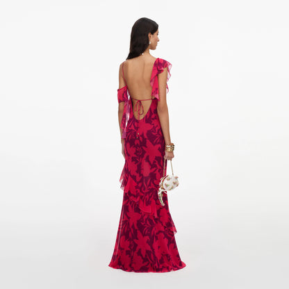 Pink Floral Ruffle Maxi Dress