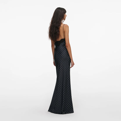 Polka Dot Satin Lace Maxi Dress