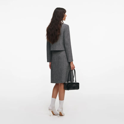 Grey Herringbone Crystal Trim Jacket
