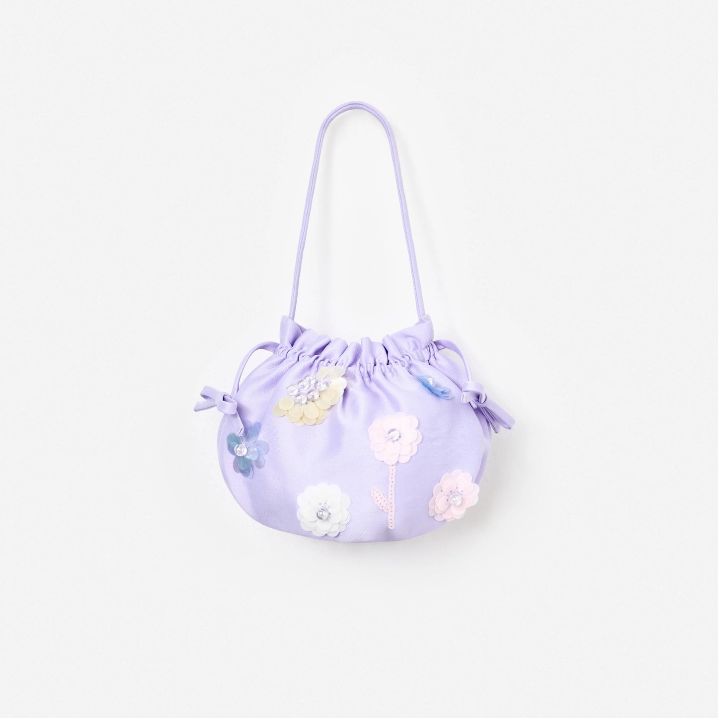 Lilac Flower Embellished Pouch Bag