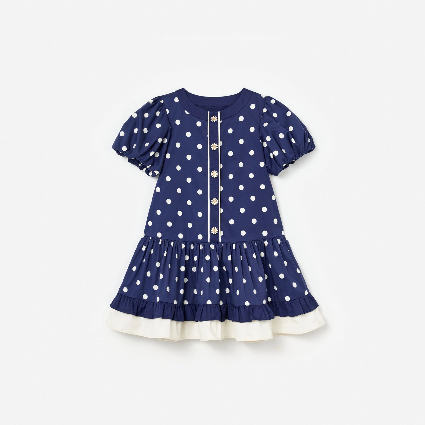 Navy Polka Dot Cotton Printed Dress